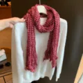Damen rot karo knitter Schal Herbst Winter warm Mode lässig elegant drapiert langer Schal Tuch - 180*90cm / Weinrot Kariert