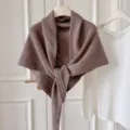 Herbst Winter Vintage Wolle Mischung dicker gestrickter grosser Dreiecksschal warm - Dunkelbeige
