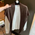 Solid color knit wool triangular scarf, high-end decorative shawl for women commuting spring summer. - 160*45cm / Coffee