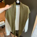 Solid color knit wool triangular scarf fashion stylish outer shawl for women chic - 160*45cm / Navy Green