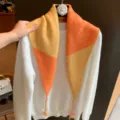 Gepflegter, farbblockierter Strick-Dreiecksschal aus Wollemix, Orange-Gelb für Winter. - 145*35cm / Orange Gelb
