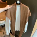 Women solid color knit wool triangular scarf, spring summer fashion decorative shawl, stylish outerwear. - 160*45cm / Camel