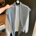 Solid color knit wool triangular shawl set spring autumn women commute fashion stylish outer vest - 160*45cm / Light Gray