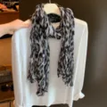 Amerikanischer Retro-Leo-Print Falten Schal Damen Fruehherbst langer Schal Mode Accessoire - Schwarz Weiß Grau Leopard