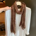 Vintage brauner Leopardenmuster knitteriger dünner Schal Damen Herbst langer Hals Schal. - Brauner Leopard