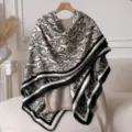 Women Retro Paisley Knitted Shawl Autumn Fashion Black White Blanket Scarf for Travel - 130*130cm / Black Paisley