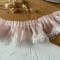 Tissu plissé rose avec bordure en dentelle blanche pour vêtements de poupée DIY - 1 Mètre/Paquet (Largeur 5.5cm) / Rose