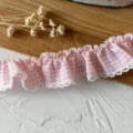 Pink and white gingham ruffled lace trim detail shot, perfect for DIY sewing crafts and doll clothes. - Pink & White Plaid Crochet Edge Style (6#)