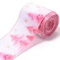 Rotolo di nastro natalizio rosa con fil di ferro e stampa di alberi per pacchi regalo DIY. - Albero di Natale / 6.3cm Larghezza x 5 Yard