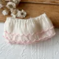 White pleated ruffle lace trim with pink edge for DIY sewing apparel craft decorations - Apricot With Pink Edging Style (13#)