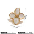 Stainless steel four-petal flower earrings with vintage gold edge and white enamel detail. - Four-Petal Flower Style (3013) / 1 Piece/Pack / White