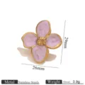 Stainless steel four-petal flower detail view, showing gold edge and purple drip oil finish. - Four-Petal Flower Style (3013) / 1 Piece/Pack / Light Purple