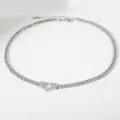 Edelstahl Halskette mit Herz Kristall, modische süße Panzerkette Choker Damenschmuck. - Silbernes Herz Strass (B180)
