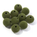 Perles rondes floquées vertes perles en vrac avec trou traversant accessoires de bijoux - Style Perle Floconnée / Diamètre Extérieur 16mm / Vert Militaire
