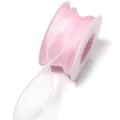 Pink organza ribbon roll close-up, sheer fish tail yarn fabric for gift wrapping and DIY crafts. - Solid Edge Fishtail (F6040) / 4cm Width 9m/Roll / Beauty Pink
