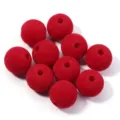Perles rondes floquées rouges perles en vrac trouées pour accessoires de bijoux DIY - Style Perle Floconnée / Diamètre Extérieur 16mm / Rouge Vif