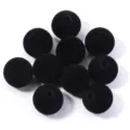 Perles rondes floquées noires en vrac trou traversant accessoires de bijoux DIY pour bracelets - Style Perle Floconnée / Diamètre Extérieur 16mm / Noir