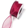 Dark pink organza ribbon detail, sheer polyester fabric, decorative craft bow accent. - Solid Edge Fishtail (F6040) / 4cm Width 9m/Roll / Burgundy