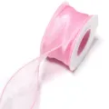 Pink organza ribbon roll detail shot for gift packaging and DIY crafts creation. - Solid Edge Fishtail (F6040) / 4cm Width 9m/Roll / Light Pink