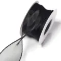 Black sheer organza ribbon spool for gift wrapping, DIY bows, hair clips and floral packaging. - Solid Edge Fishtail (F6040) / 4cm Width 9m/Roll / Ink Black