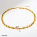 Grobe Edelstahl Kubanische Gliederkette Halskette mit rosa Zirkon Detailaufnahme - Ovaler Rosa Zirkonia (B141)