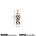 Close-up detail of a colorful enamel koi fish pendant, showing size and material specs. - Dark and Light Blue