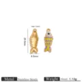Stainless steel gold enamel koi fish pendant detail view showing precise dimensions and hole size. - Purple Green