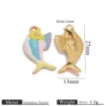 Gold stainless steel enamel fish pendant with rhinestones, 27x13mm size for DIY jewelry making. - Yellow Blue Pink White Rhinestone Fish Pendant