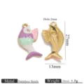 Stainless steel gold enamel fish pendant DIY jewelry accessory with crystal rhinestones. - Purple Green White Rhinestone Fish Pendant