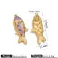 Gold stainless steel enamel koi fish pendant DIY jewelry making accessory 57x11mm 4.2g - Purple Pink Blue Drip Koi Pendant