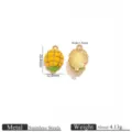 Detailed close-up view showing dimensions and weight of the stainless steel gold plated charm. - Gold Corn Enamel Pendant Yellow Green