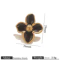Stainless steel oil drop four petal flower stud earring retro gold edge DIY jewelry accessory - Four-Petal Flower Style (3013) / 1 Piece/Pack / Black
