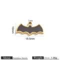 Stainless steel bat pendant detail view, perfect for Halloween DIY jewelry making and necklaces. - Stainless Steel Gold Rim Enamel Bat Pendant