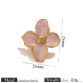 Stainless steel oil-drop four-petal flower earring component in pink gold finish. - Four-Petal Flower Style (3013) / 1 Piece/Pack / Pink