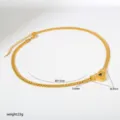 Goldene Edelstahl Herz Anhänger Kette Detailansicht, stilvoller modischer Punkschmuck. - Flachkette Herz Strass (B184) / Gold