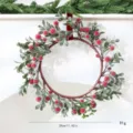 Corona de bayas rojas de Navidad con hojas escarchadas decoración colgante 29cm 91g - Hoja Verde de Baya Roja de Cristal de Hielo Circular