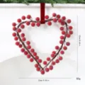 Guirnalda de corazón con bayas rojas de Navidad y cinta de terciopelo para decoración. - Baya Roja de Cristal de Hielo en Forma de Corazón