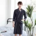 Men cotton bathrobe long sleeve sleepwear comfy loungewear home clothes spring bath robe - M / Robe / Brown