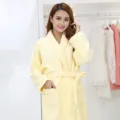 Yellow pure cotton towel bathrobe for women and men, cozy homestay couple sleepwear with belt. - Light Yellow