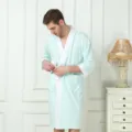 Men light green cotton three-quarter sleeve bathrobe comfortable home sleepwear variant - Striped Green