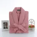 Pink cotton terry cloth bathrobe for couples, thick hotel sleepwear robe with lapel collar. - M / Robe / Rubber Red