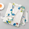 Bata de kimono de algodón con estampado floral y cinturón para mujer ropa cómoda - Blanco de Hoja