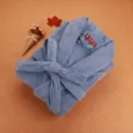 Cozy cotton towel bathrobe for men and women, soft and thick sleepwear hotel style. - Blue