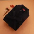 Fluffy black bathrobe with belt for men and women, soft towel material sleepwear for hotel. - Navy Blue