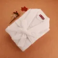 White cotton plush bathrobe hotel couple sleepwear soft towel fabric detail view - M / Robe / White
