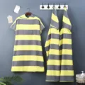 Adult microfiber hooded beach towel poncho, yellow grey striped quick-dry bath robe for swimming. - S / Robe / Yellow and Gray Stripes
