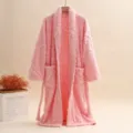 Pink fluffy fleece bathrobe for women and men, long winter plush sleepwear with belt and pockets. - L / Robe / Pink