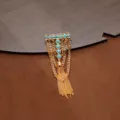 Elegant turquoise long tassel brooch geometric T-shape retro coat suit metal jewelry accessory - Green Turquoise Style
