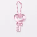 Pink translucent heart key charm pendant with bow and bead chain for DIY crafts and keychains - 10 Bead Chains + Transparent Keychain / Pink
