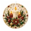 Round diamond painting Christmas ornament with candles and sparkling beads for holiday decor. - 1 Piece / Christmas Candle